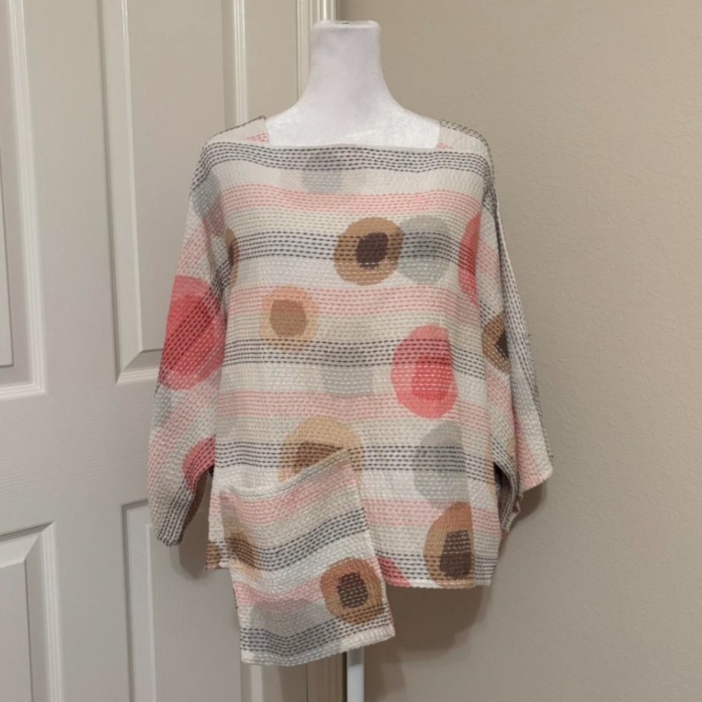 100% Cotton Oversized Sashiko Kantha Embroidered Polka Dot Artsy Retro Top‎ M/L